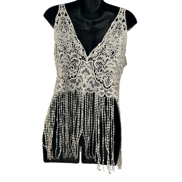 Cream Lace Top with Fringe - Picture 2 of 5